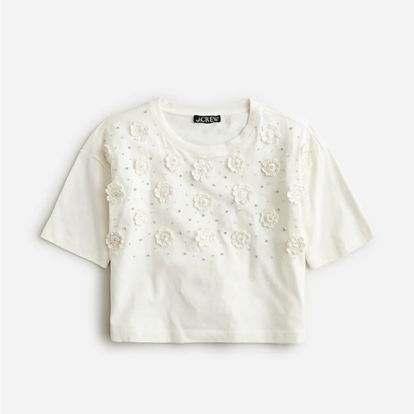 Cropped T-shirt with crochet floral appliqués - size M NWT - Picture 2 of 7